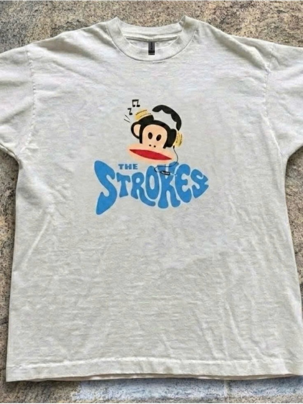 Gildan White The Strokes Graphic Tee with Blue Logo